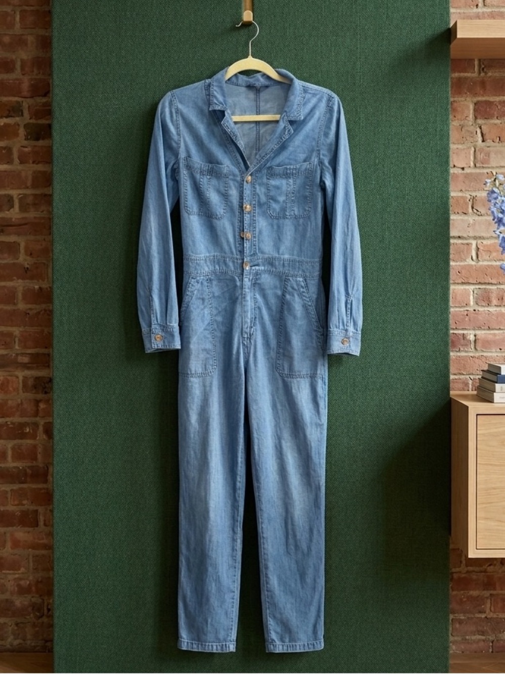 Express Denim Utility Jumpsuit in Light Blue